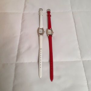Womens Quartz Watch Bundle Of 2 Leather Bands Diamond Accent Red / White